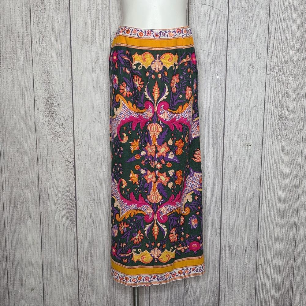 Vintage 60s 70s Personals Leslie Fay Floral Maxi Skirt Boho Mod Psychedelic